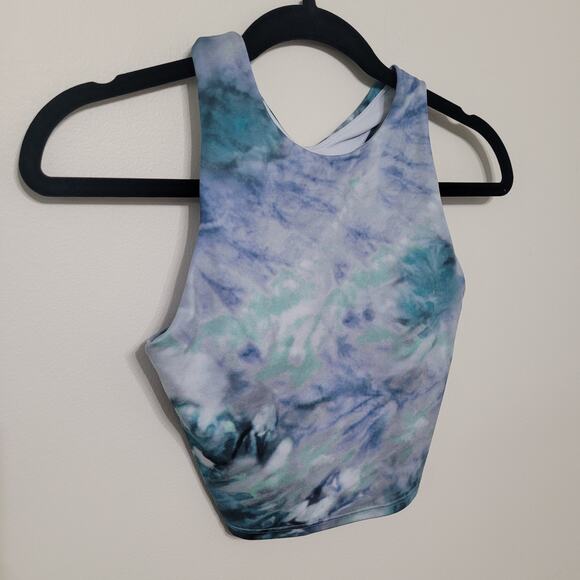 Athleta XS Conscious Crop Bra Solarize Chrome Blue Printed Padded Shelf Bra - Picture 1 of 6